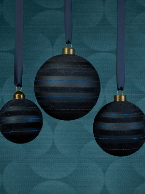 Blue Flocked Striped Ornament