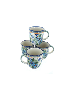 Blue Rose Polish Pottery Ballina 4 Piece Coffee Mug Set