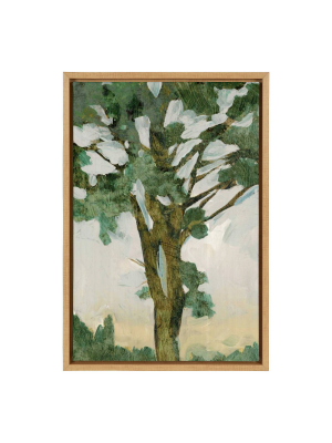 16" X 23" Green Tree Line I Framed Canvas Wall Art - Amanti Art