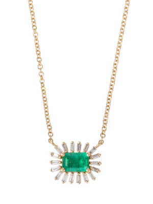 Emerald Baguette Burst Necklace