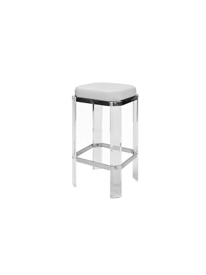 Dorsey Counter Stool Nickel And White Ostrich