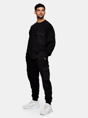 Black Cargo Sweatshirt And Sweatpants Tracksuit