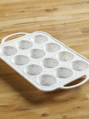 Lakeside Silicone Muffin Pan - Non-stick Baking Dish With Speckled Pattern - 12 Cups