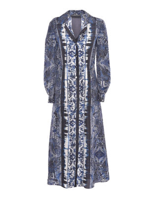 Alberta Ferretti Tie Dye Floral Print Maxi Shirt Dress