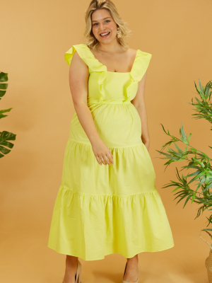 Mollie Cotton Ruffle Tiered Midi Dress /  Yellow