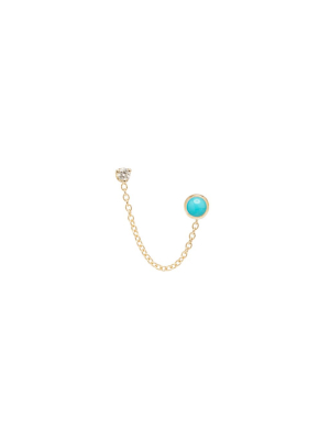 14k Turquoise And Diamond Chain Double Stud Earring