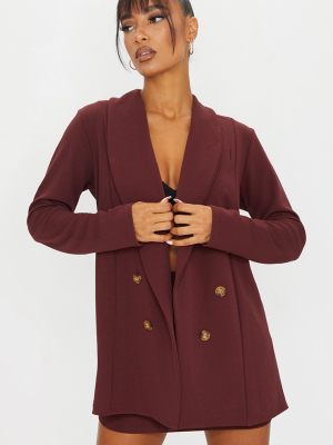 Burgundy Oversized Button Detail Blazer