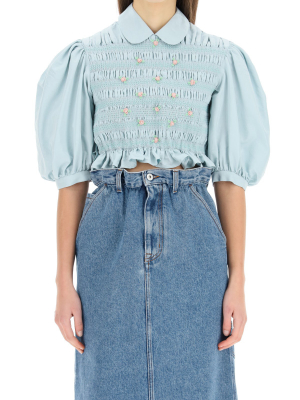 Miu Miu Puff Sleeve Open Back Crop Top