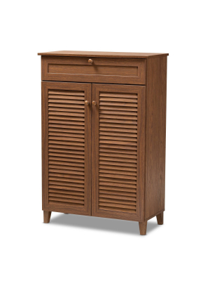 Shelf Wood Shoe Storage Cabinet With Drawer Coolidge Brown - Baxton Studio