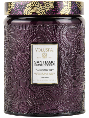 Large Embossed Glass Jar Candle In Santiago Huckleberry