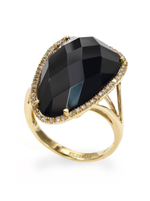 Effy Eclipse 14k Yellow Gold Onyx And Diamond Ring, 11.50 Tcw