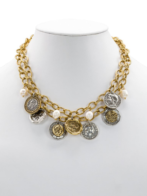 World Coin Double Charm Necklace