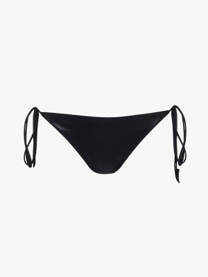 Wet Look Tie Side Bikini Bottoms Black