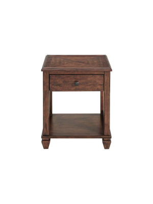 21" Bridgton Square Wood End Table With Drawer Cherry - Alaterre Furniture