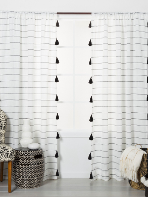 Contrast Stripe Light Filtering Curtain Panel With Tassels - Opalhouse™