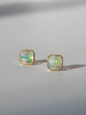 Maman Square Bezel Opal Earrings