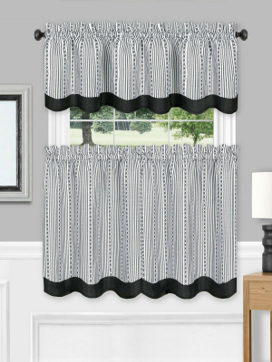 Farmhouse Striped Café Kitchen Curtain Tier & Valance Set - Assorted Colors