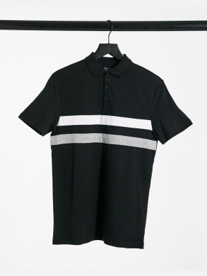 Asos Design Polo Shirt With Contrast Panels In Black