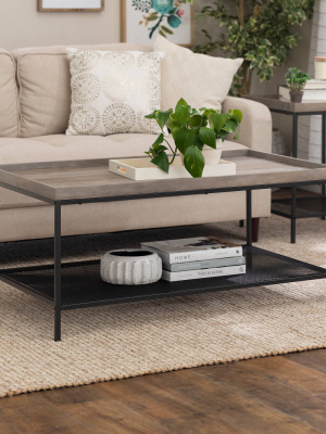 Industrial Tray Top Coffee Table With Metal Mesh Shelf - Saracina Home