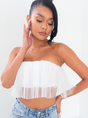 White Chiffon Frill Bandeau Crop Top