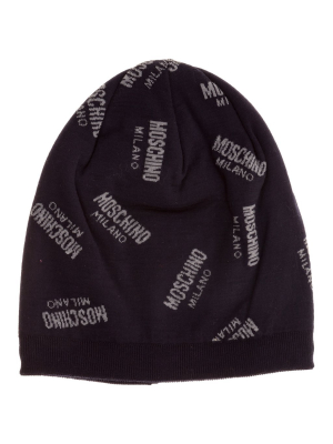 Moschino Allover Logo Ribbed Beanie