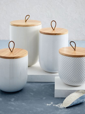 Textured Stoneware Kitchen Canisters, White