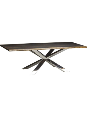 Couture Dining Table, Seared Oak/polished Stainless Base