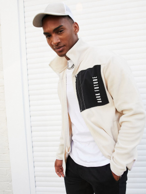 Asos Dark Future Oversized Polar Fleece Jacket In Beige With Nylon Pocket