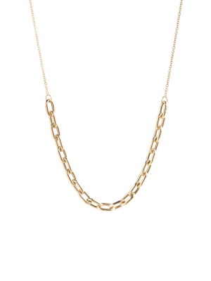 14k Gold Large Square Oval Link Station Necklace