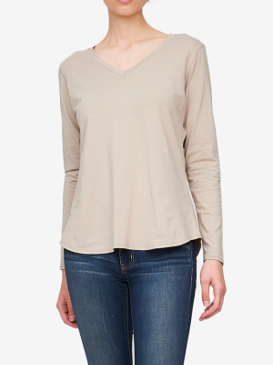 Long Sleeve V Neck T-shirt Sand Stretch Jersey