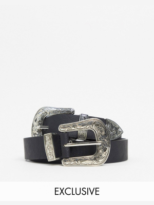 My Accessories London Exclusive Western Double Buckle Blazer Belt In Black