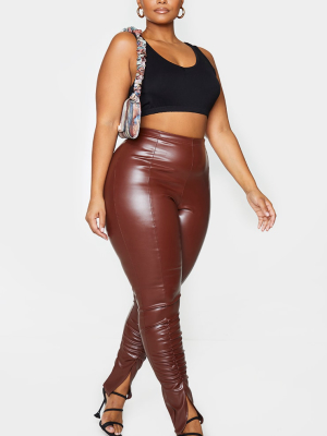 Plus Chocolate Brown Pu Ruched Pants