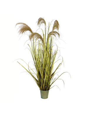 Vickerman 55" Potted Green Grass And Natural Reeds.