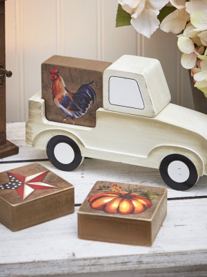 Lakeside Seasonal Icons Greetings Truck With Wooden Block Signs - 5 Pieces