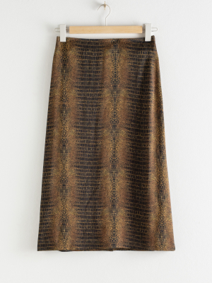 Crocodile Print Midi Skirt