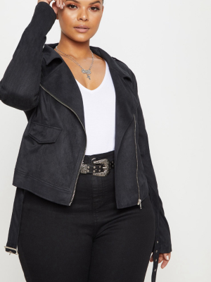 Plus Black Faux Suede Biker Jacket