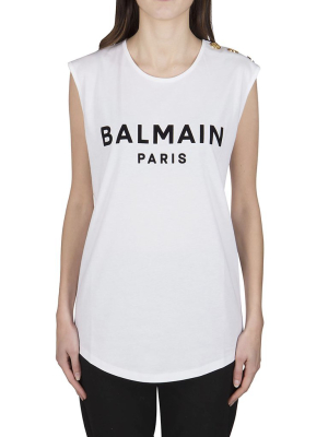 Balmain Logo Print Sleeveless Top