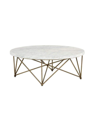 Skyy Coffee Table - Round - Antique Brass - White Marble