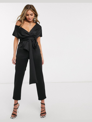 Asos Design Fallen Shoulder Scuba Jumpsuit