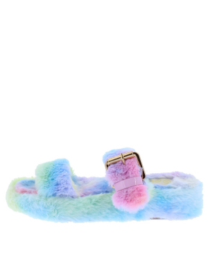 Cuddle2 Tye Die Faux Fur Open Toe Dual Strap Slide Sandal