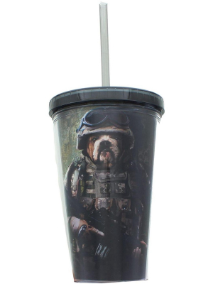 Just Funky Combat Marine Dog 16oz Carnival Cup W/ Lid & Straw