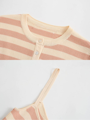 'iris' Striped Ribbed Cardi & Dress Set