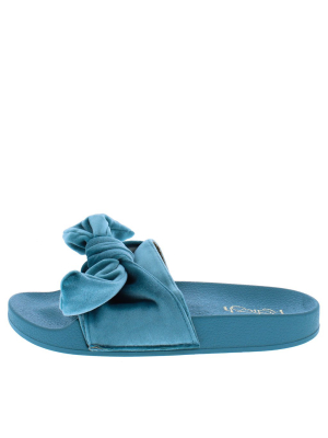 Sandy03 Blue Knotted Open Toe Mule Slide Sandal