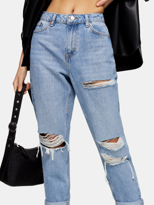 Petite Bleach Stone Rip Mom Tapered Jeans