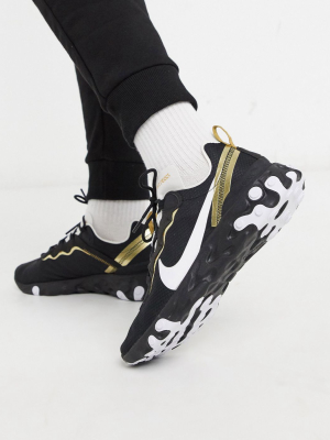 Nike React Element 55 Sneakers In Black/gold