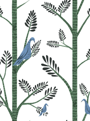 Aviary Branch Peel & Stick Wallpaper In Blue And Green From The Risky Business Iii Collection By York Wallcoverings