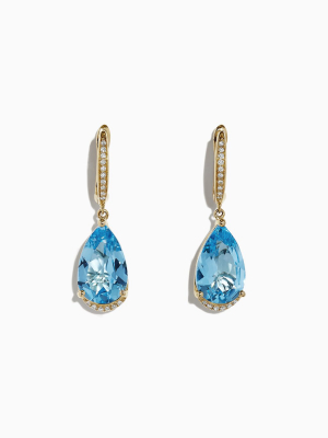 Effy Ocean Bleu 14k Gold Blue Topaz And Diamond Drop Earrings, 15.42 Tcw