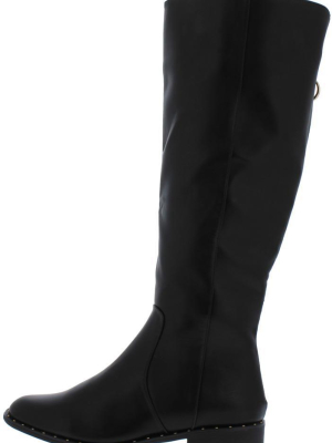 Preppy27s Black Pu Knee High Chunky Heel Riding Boot