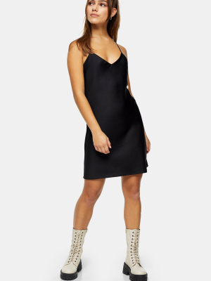Petite Black Satin Slip Mini Dress