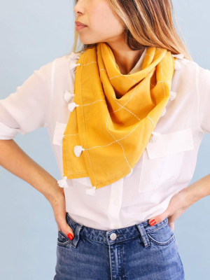 Grid Scarf With Tassels - Gold
